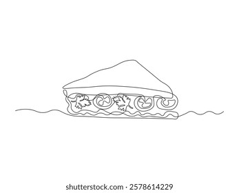 Abstract bread toast, breakfast sandwich, continuous single one line art hand drawing sketch logo