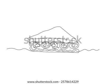 Abstract bread toast, breakfast sandwich, continuous single one line art hand drawing sketch logo