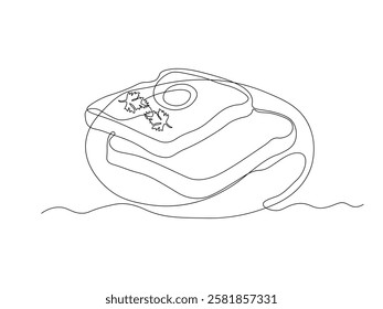 Abstract bread toasts, breakfast sandwiches, continuous single one line art hand drawing sketch logo