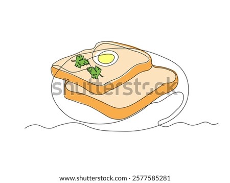 Abstract bread toasts, breakfast sandwiches, continuous single one line art hand drawing sketch logo