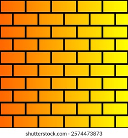 Abstract brick wall pattern. Linear gradient between blaze orange and yellow. Black mortar.