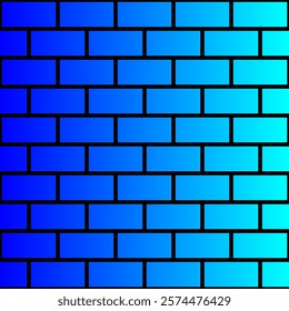 Abstract brick wall pattern. Linear gradient between blue and aqua or cyan. Black mortar.