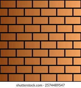 Abstract brick wall pattern. Linear gradient between saddle brown and sandy brown. Black mortar.