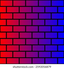 Abstract brick wall pattern. Linear gradient between red and blue . Black mortar. 