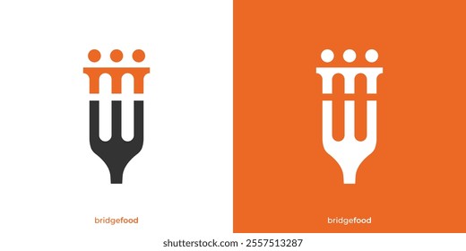 Abstract Bridge Food Logo. Fork and Bridge Icon Graphic. Restaurant Food Logo Design Template.