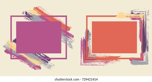 Abstract bright art frame set vector collection. Grunge border with painted brushstrokes background collection. Painted frames advertising graphic design templates for banner, flyer, poster, card.