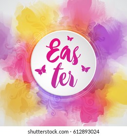 Abstract bright background with blots. Greeting card for Easter