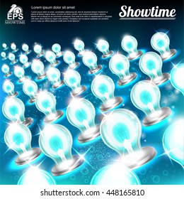 Abstract bright background with blue bulbs