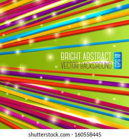 Abstract bright background with colorful laces and green field with lights. With place for your text. Vector.
