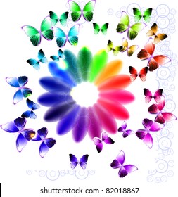 Abstract bright background with flower and butterflies