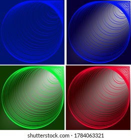 Abstract bright background in the form of a tunnel. A set of multi-colored vector images.