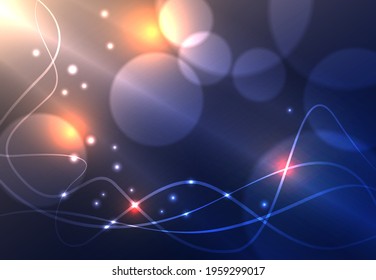 Abstract bright background. Glowing dots and lines on a dark background.