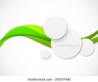 Abstract bright background with paper circles and green lines