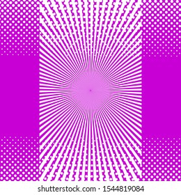 Abstract bright background with radial and halftone effects in purple and white colors. Vector illustration