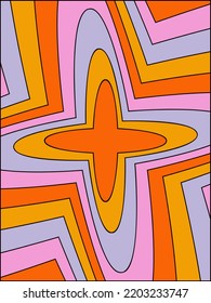 Abstract bright background in retro style of the 60s - 70s. Colorful poster with a repeating pattern. Groovy psychedelic style. Vector illustration in simple linear style - design template