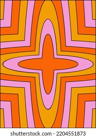 Abstract bright background in retro style of the 60s - 70s. Colorful poster with a repeating pattern. Groovy psychedelic style. Vector illustration in simple linear style - design template