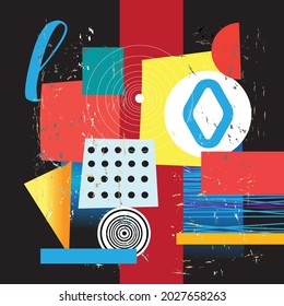 Abstract bright background of unusual geometric objects on a dark background