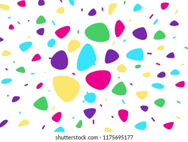 Abstract bright background. Vector. Bright cartoon background. Confetti. Abstract colored shapes. Festive cheerful pattern for design layouts. Elements isolated on white background.  