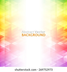 Abstract bright background. Vector illustration for modern design. Spectrum rainbow colors. Triangle border pattern. Invitation card design. Gradient colorful wallpaper with space for message.