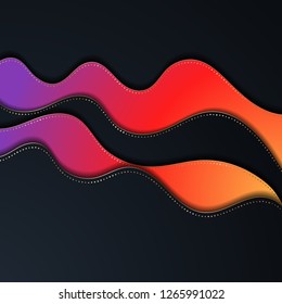 Abstract bright background with waves layers and halfton gold pattern. Realistic 3d cut paper effect. Vector illustration.