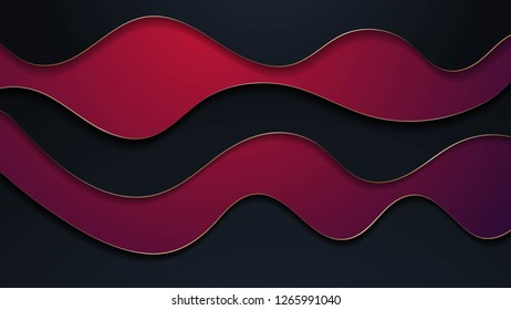 Abstract bright background with waves layers and halfton gold pattern. Realistic 3d cut paper effect. Vector illustration.