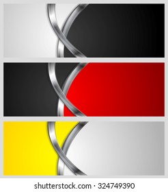 Abstract bright banners with metal waves. Vector design