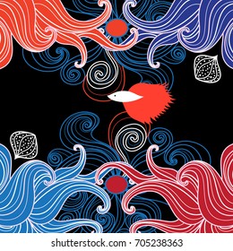 Abstract bright beautiful sea background with fish