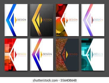 Abstract bright binder art. Patch color a4 brochure cover design. Blurb info banner frame. Elegant ad flyer text font. Title sheet model set. Fancy vector front page. Low polygonal arrow figures icon