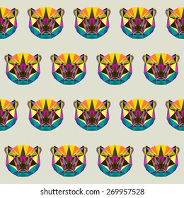 Abstract bright blended colored polygonal triangle geometric polar bear seamless pattern background for use in design