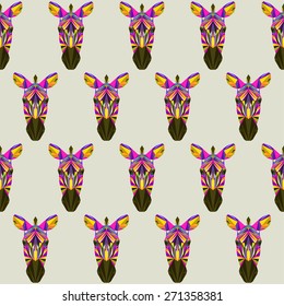 Abstract bright blended colored polygonal triangle geometric zebra  isolated on beige cover seamless pattern background for use in design