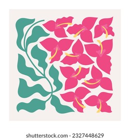 Abstract bright blosson of bougainvillaea. Botanical wall arts with wild floral plants vector illustration.
