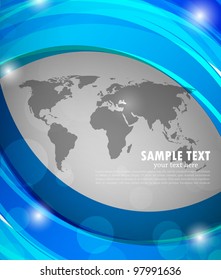 Abstract bright blue background with grey map
