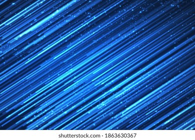 Abstrakte, hellblaue glänzende Linien Hintergrund mit glänzend glänzenden Motion-Speed-Streifen. Motion-Effekt-Licht blinkt mit glitzernden Funken auf dunklem Hintergrund. Luxus-Stil. Vektorgrafik