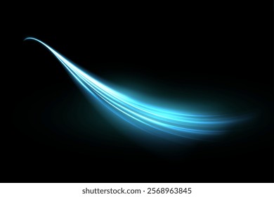 Abstract bright blue glowing colorful curved line with magic light effect. Creative glow effect for game interface design and illustrations.