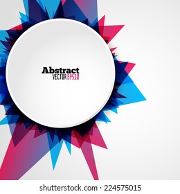 Abstract bright blue and pink geometric shape with blank circle,  flyer template with space for your text