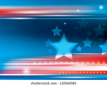 Abstract bright blue and red background with stars