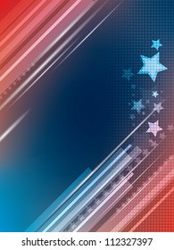 Abstract bright blue and red background with stars