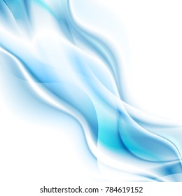 Abstract bright blue smooth flowing waves on white background. Vector design