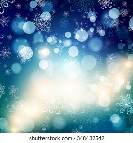 Abstract Bright Blue Snowflake Christmas Background