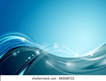 Abstract bright blue wavy elegant background. Vector soft waves design