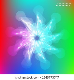 Abstract bright blurry shape,  snowflake and aurora background layout, cover, poster, wallpaper design template