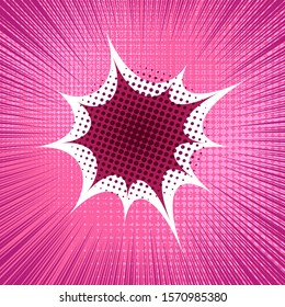 Abstract bright bursting concept with blank speech bubbles rays and halftone effects on pink background. Vector illustration