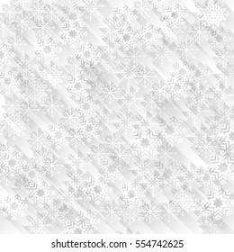 abstract bright christmas background template with falling white snowflakes, flat shadow effect