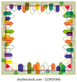 Abstract bright city silhouette frame design oriented towards the center. Eps10