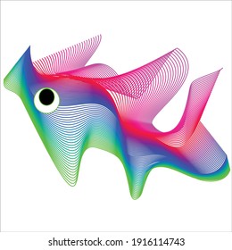 Abstract Bright Color Fish  Line Drawing  
On White Background