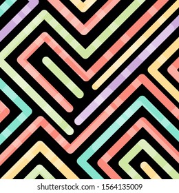 Abstract bright color lines connection pattern transition on black background. Vector illustration