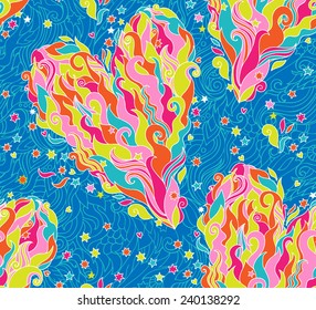 Abstract bright color seamless vector pattern with doodle hearts. Can be used for cards, invitations, fabrics, wallpapers, scrap-booking, ornamental template for design and decoration, etc