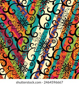 Abstract bright color seamless vector pattern. Endless background. Can be used for cards, invitations, fabrics, wallpapers, scrap-booking, ornamental template for design and decoration, etc
