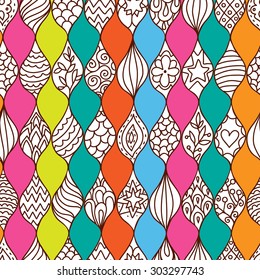 Abstract bright color seamless vector pattern. Endless doodle scale background. Can be used for cards, invitations, fabrics, wallpapers, scrap-booking, ornamental template for design and decoration. 