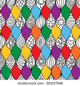 Abstract bright color seamless vector pattern. Endless doodle scale background. Can be used for cards, invitations, fabrics, wallpapers, scrap-booking, ornamental template for design and decoration. 